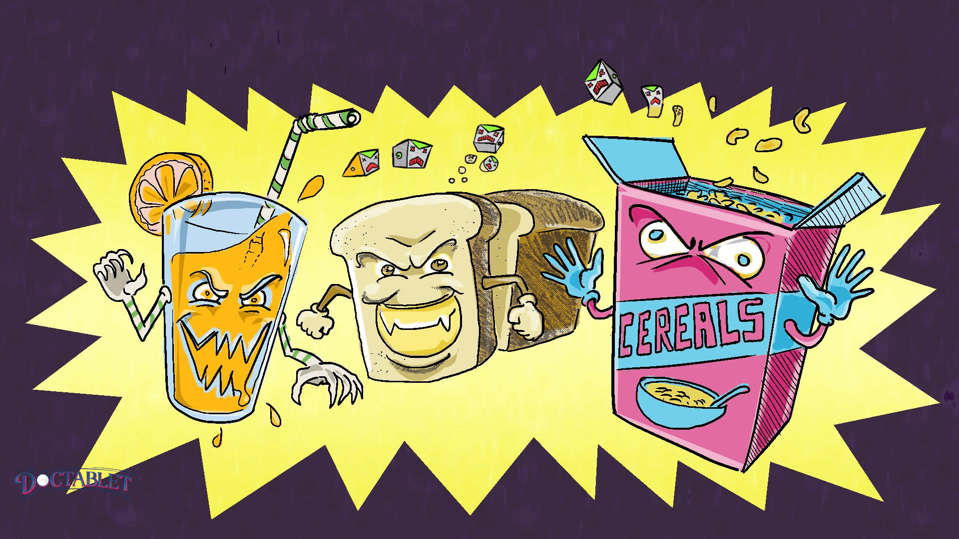 Ejemplos de alimentos procesados que se deben EVITAR son jugos, refrescos, pan, arroz, pasta, tortillas y cereales