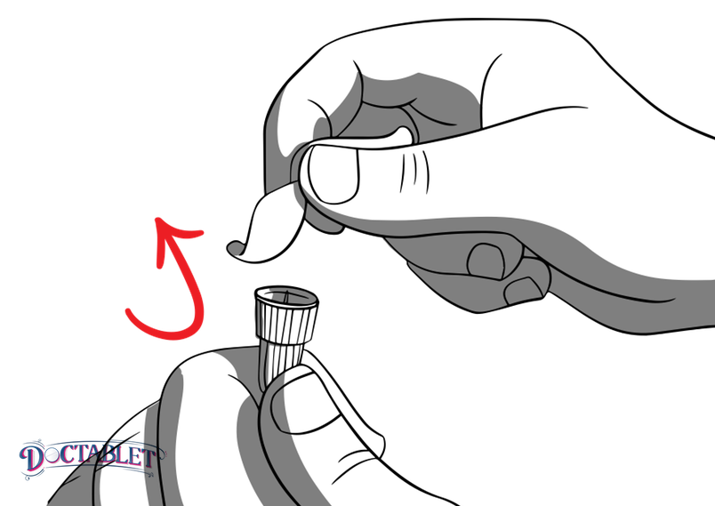 Para comenzar a conectar la aguja a la  pluma, comience por remover la etiqueta adhesiva en el paquete donde la aguja se guarda. 