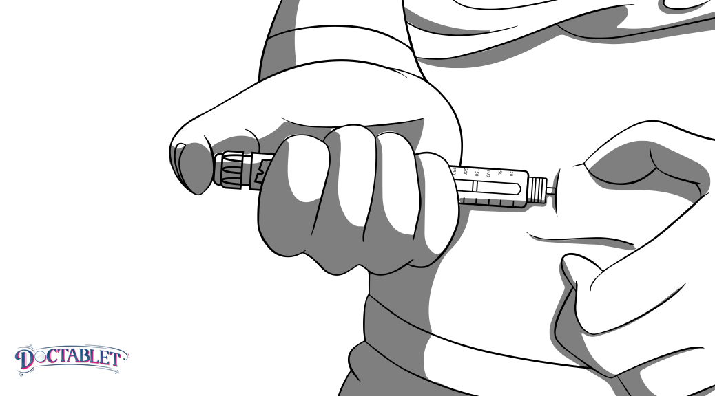 Para inyectarse insulina, limpie la piel con alcohol, luego inserte la aguja directamente en la piel en un ángulo de 90 grados. Algunas personas pueden sentirse más cómodas pellizcando la piel alrededor del lugar de la inyección, pero esto no es necesario para una inyección exitosa.