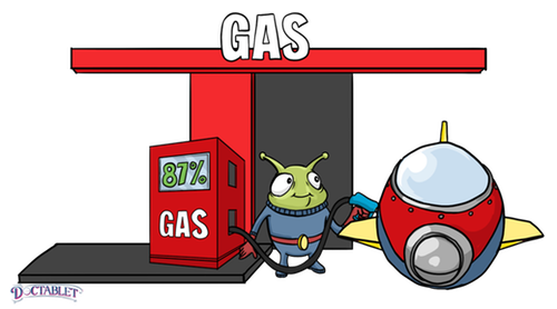  To explain food labels better, we will follow our alien friend as he gasses up his spaceship. 